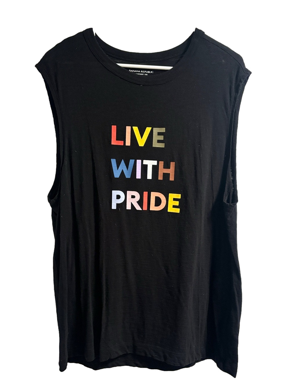 Banana Republic Black Muscle Tank with Colorblock "LIVE WITH PRIDE" Text